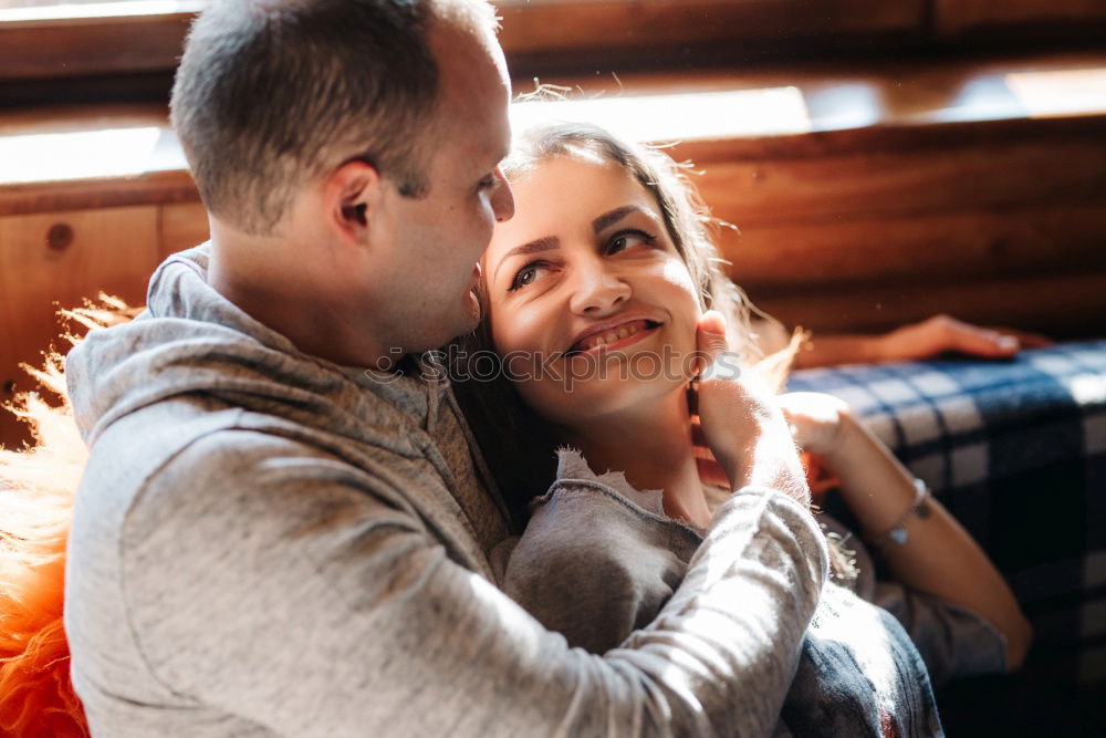 Similar – Image, Stock Photo Happy couple hugging and kissing near tree in park