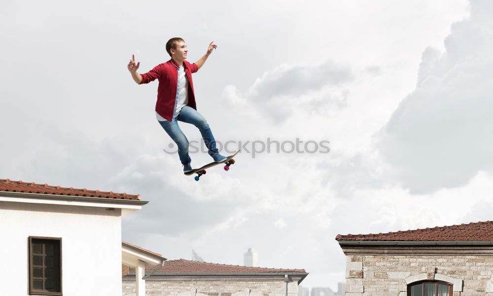 Similar – Image, Stock Photo Sportive man hanging on roof