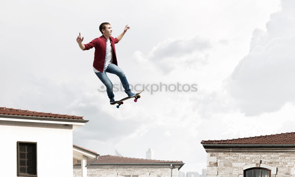 Similar – Image, Stock Photo Sportive man hanging on roof