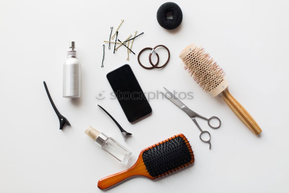 Similar – Image, Stock Photo Flat lay of woman bag open out with cosmetics