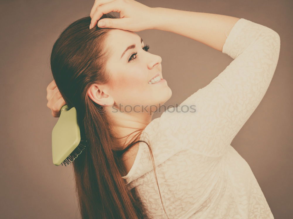 Image, Stock Photo Close up of a moody female portrait