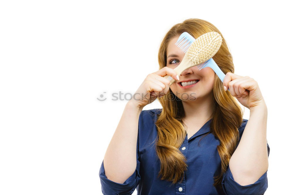 Similar – Image, Stock Photo Caucasian women making funny face with chocolate donuts