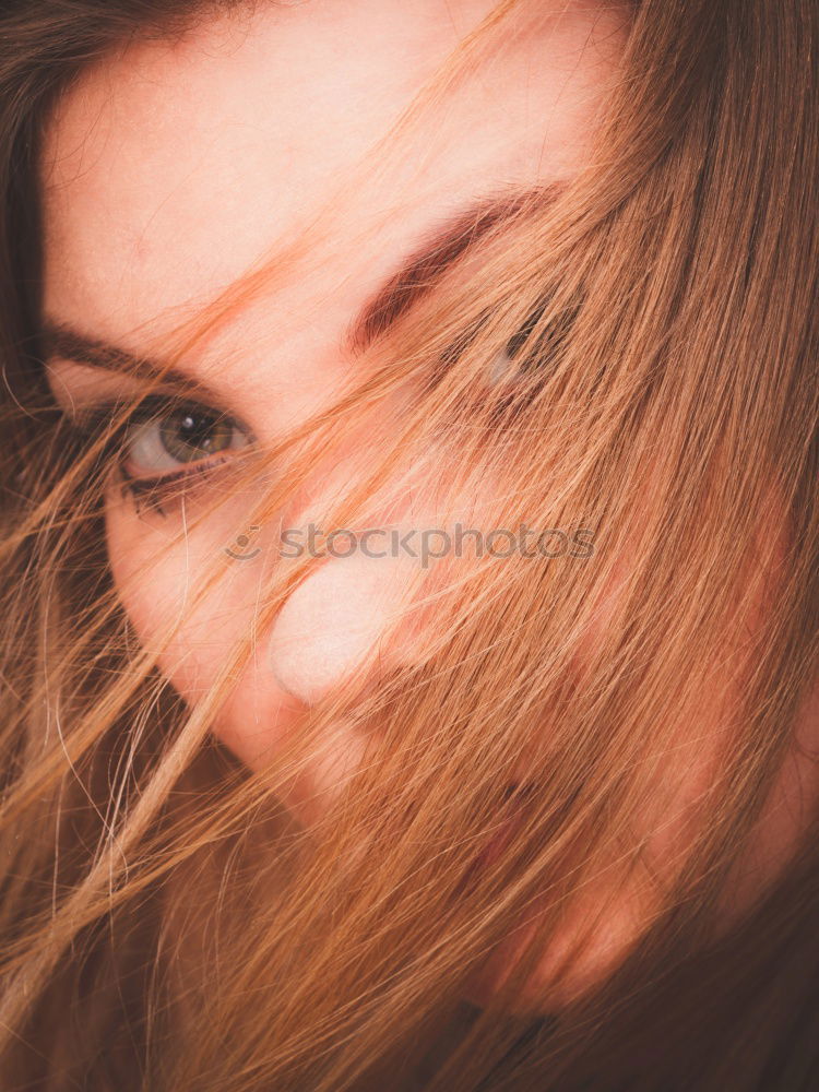 Similar – Image, Stock Photo Windy hair on face. Sunset. golden hour