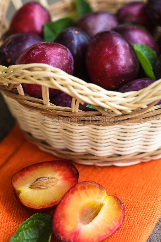 Image, Stock Photo Fresh plums with leaves