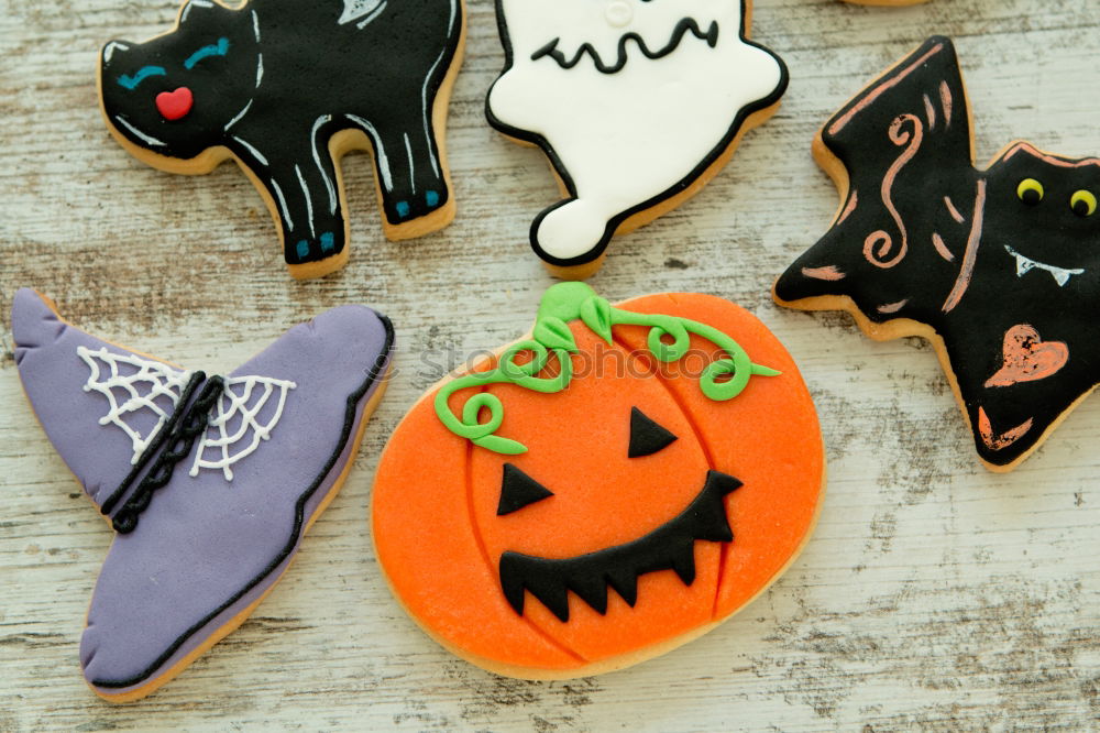 Similar – Image, Stock Photo Flat lay of halloween props for party with pumpkins