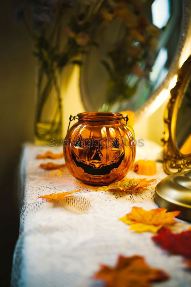 Similar – top view of cozy autumn breakfast on table