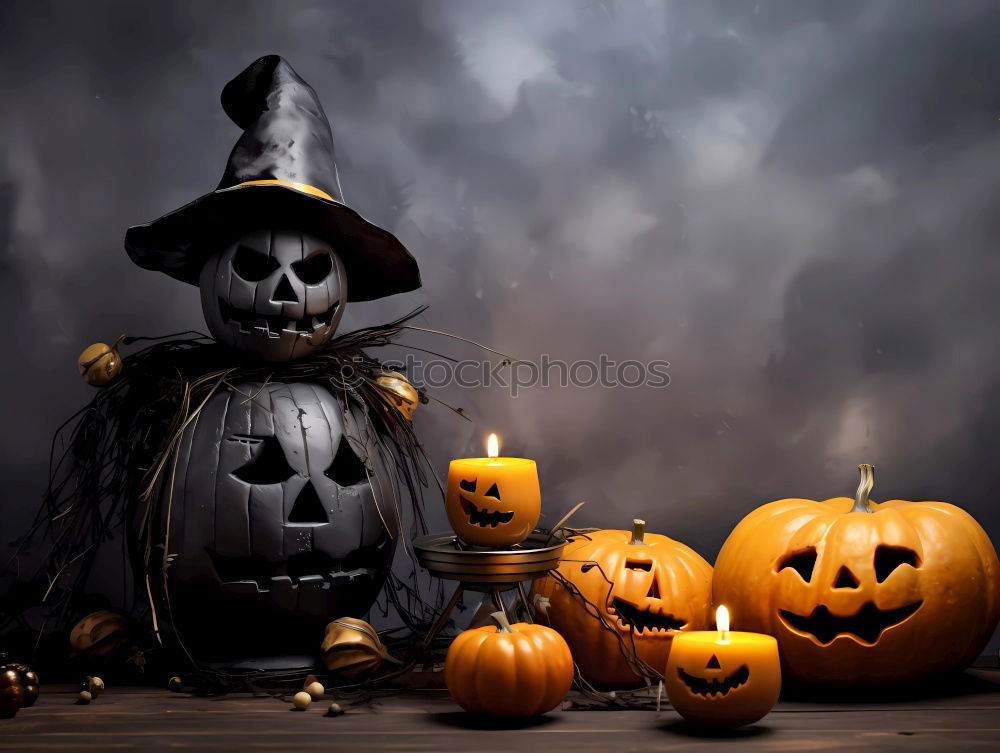 Similar – Image, Stock Photo Young boy in the Skeleton costume holding Halloween pumpkin