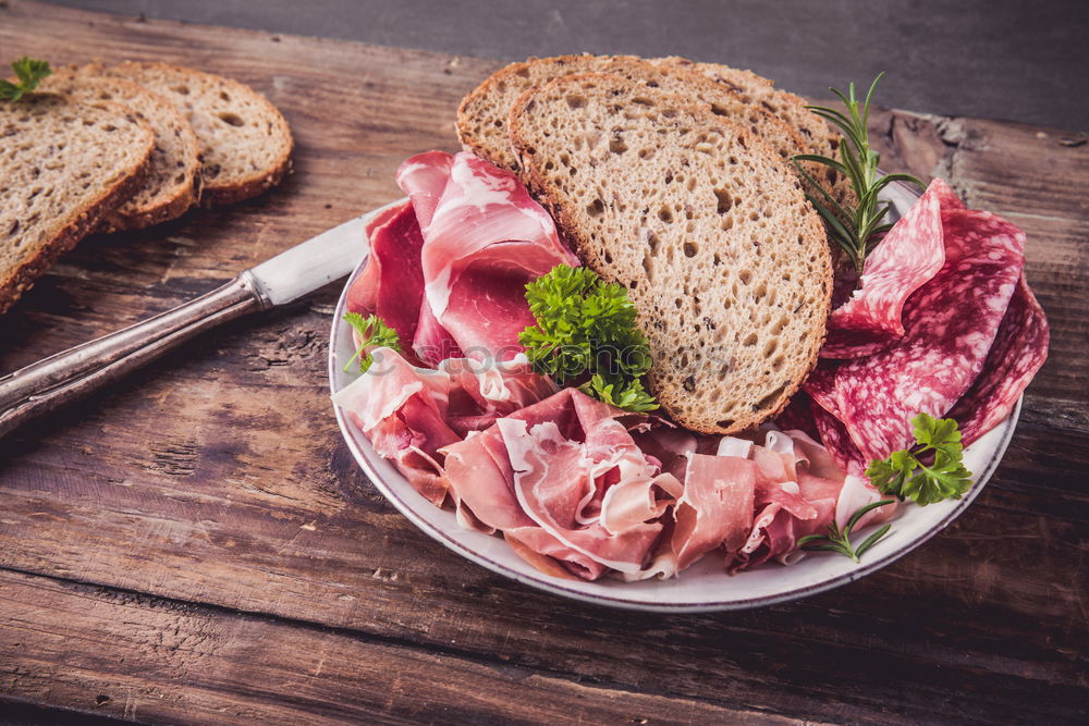 Similar – Image, Stock Photo Healthy fish sandwich with cornbread and matjes