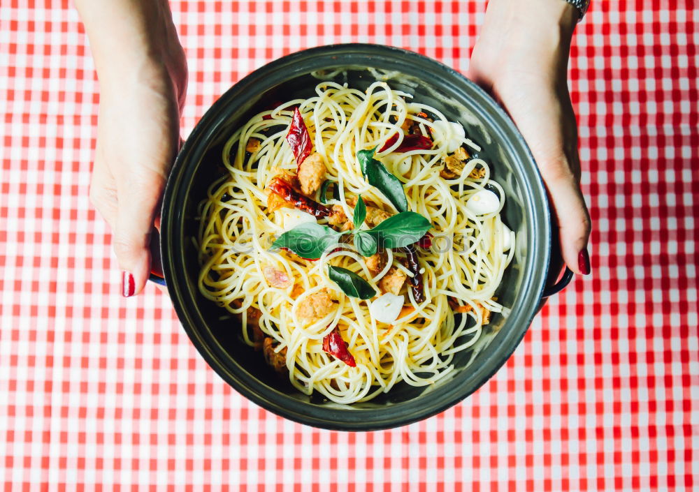 Similar – Spaghetti seafood in plate, top view