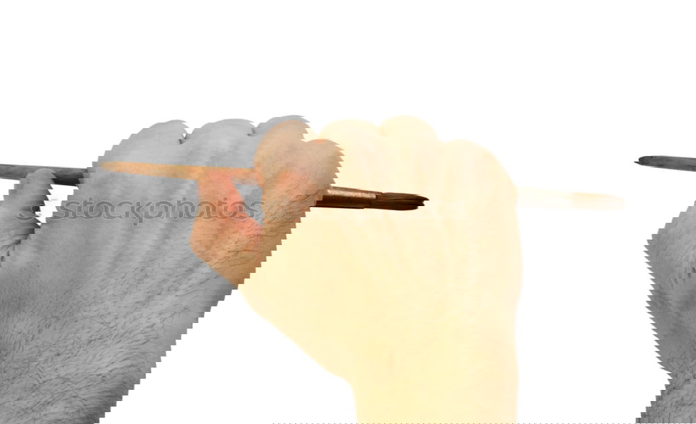 Image, Stock Photo Forearm and hand with pencil against a yellow background