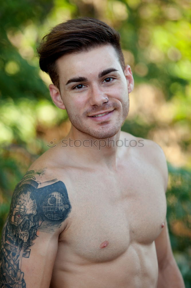 Similar – Image, Stock Photo Friendly young man soaping himself in the shower