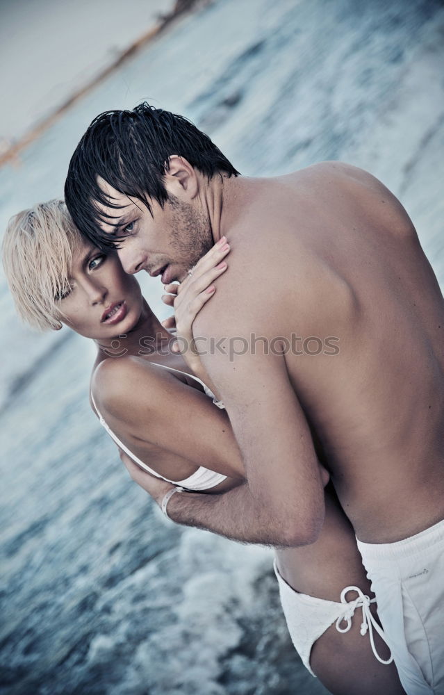 Similar – Image, Stock Photo Two adults training on the beach together