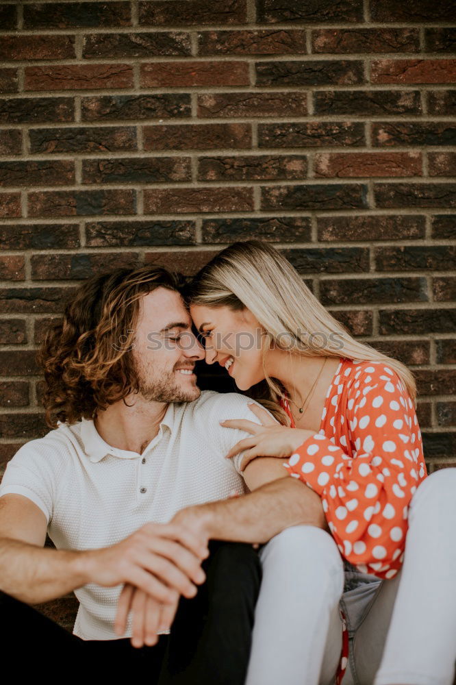 Similar – Image, Stock Photo Happy couple hugging and kissing near tree in park