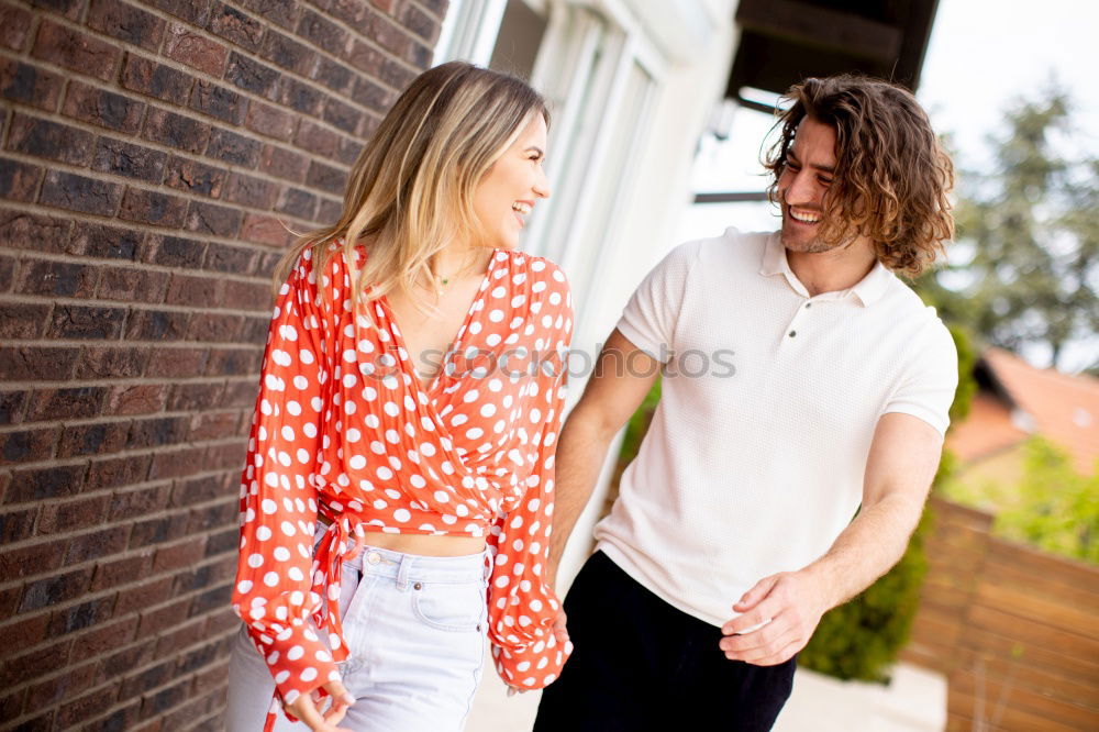 Similar – Image, Stock Photo Happy couple talking sitting near River Thames