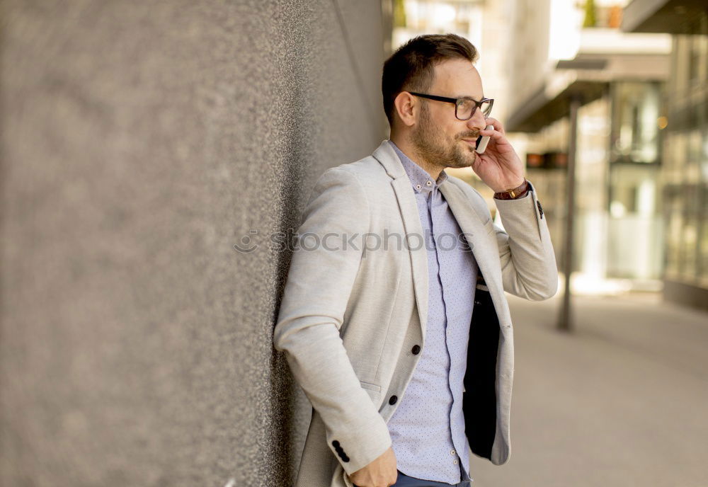 Similar – portrait of a happy man use his phone in the market