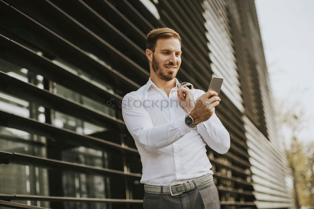 Similar – Image, Stock Photo Young bearded man on blinds with arms crossed