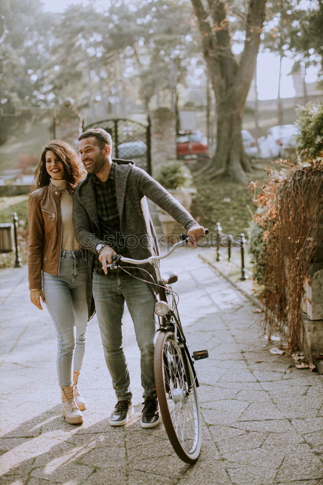 Similar – Image, Stock Photo Couple standing at bus