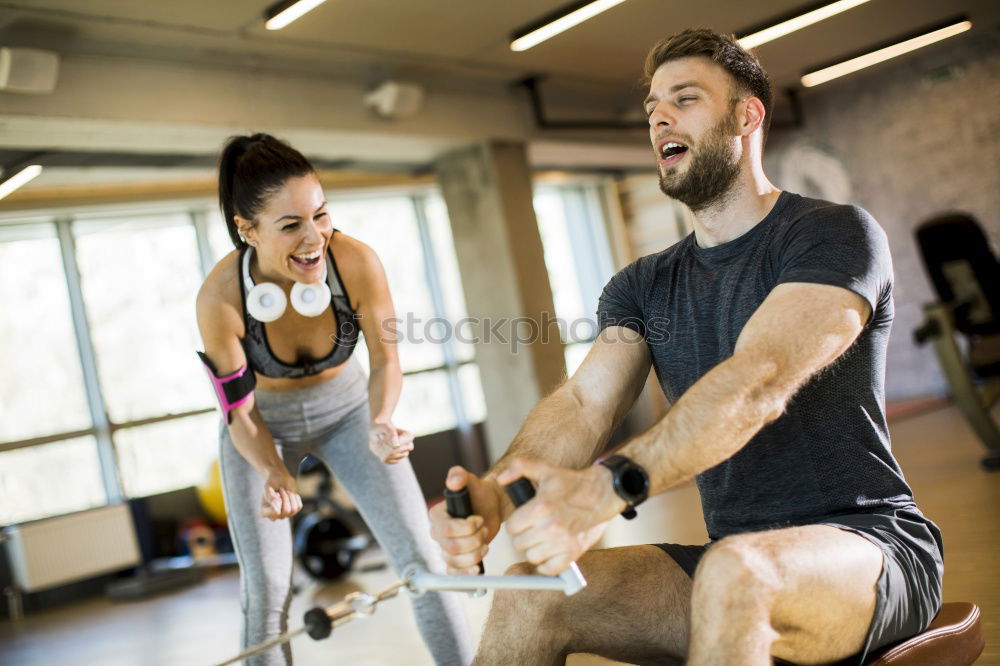 Similar – Image, Stock Photo Man doing push ups in fitness class