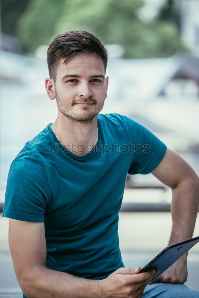 Similar – Thoughtful man with lost look near a window in a modern pub