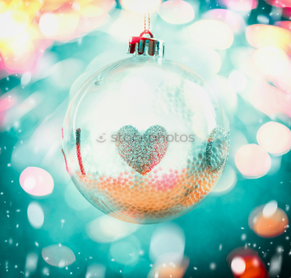 Image, Stock Photo Glass Christmas ball with heart on bokeh background