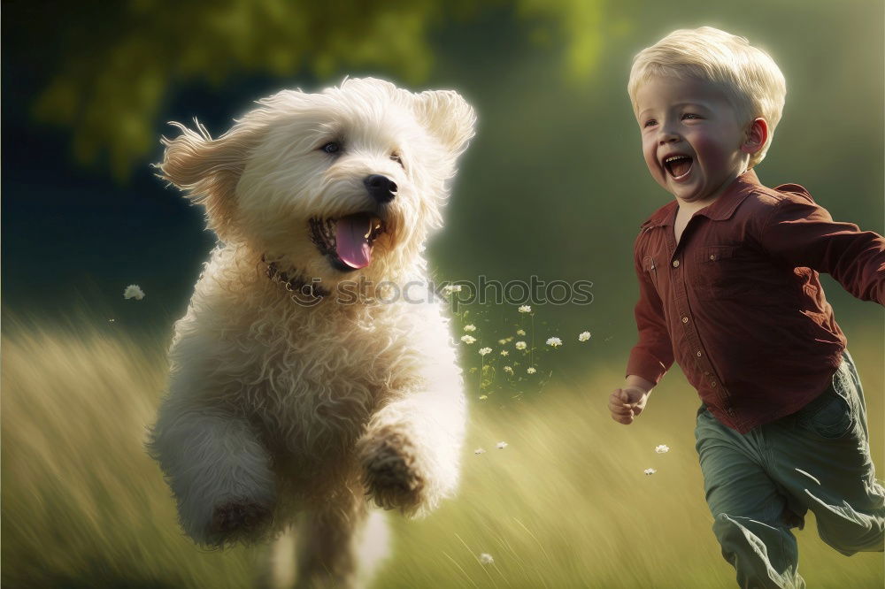 Similar – boy hugging his dog