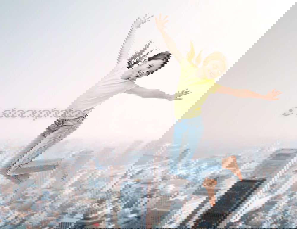 Similar – Image, Stock Photo Woman in sportswear jumping near building