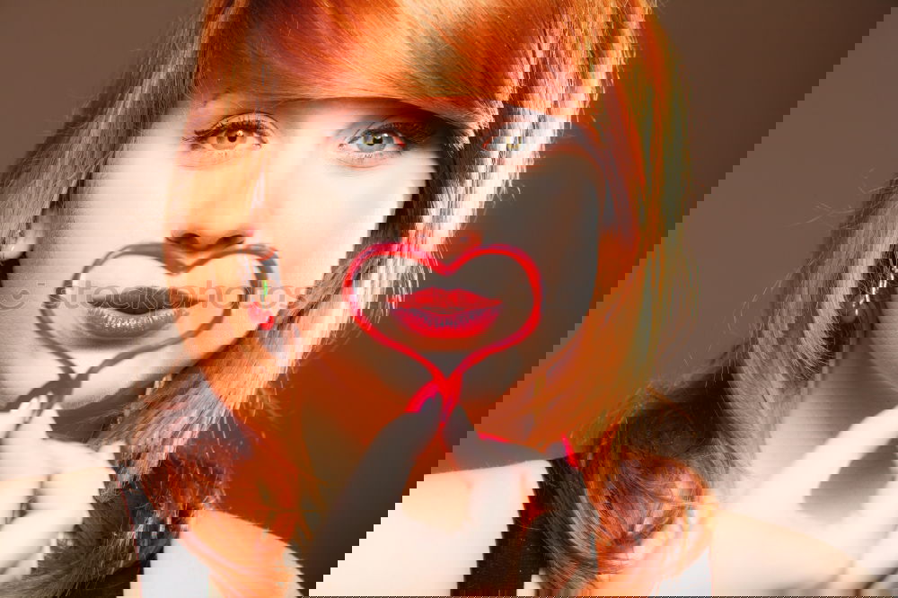 Similar – Image, Stock Photo Red haired woman covering her eyes