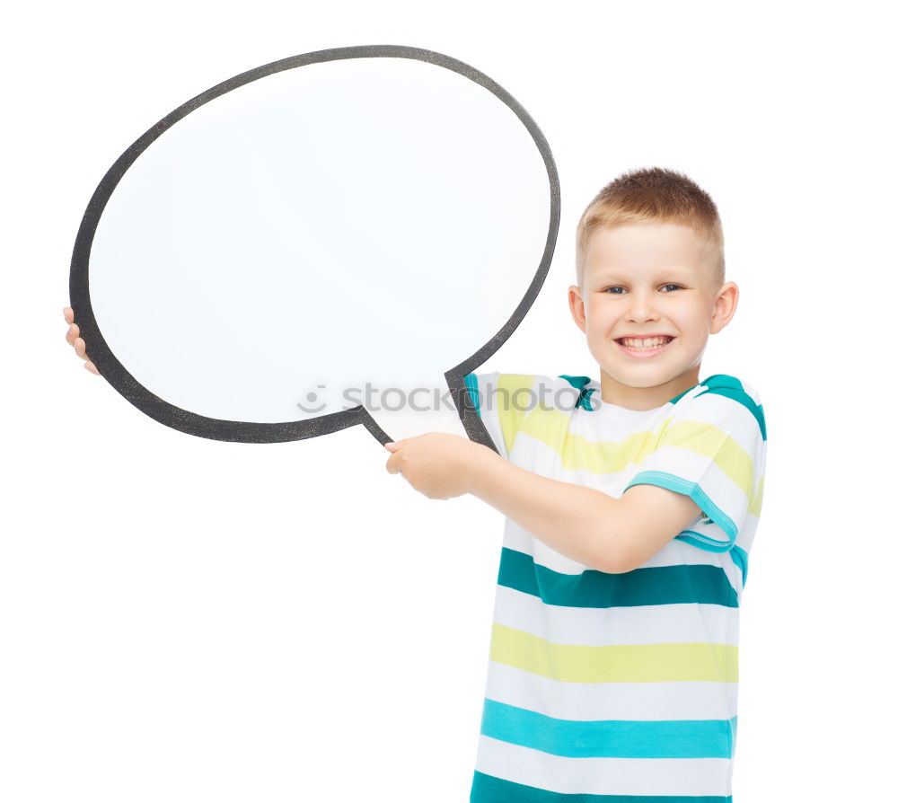 Similar – Image, Stock Photo Boy holding a sign on blue background