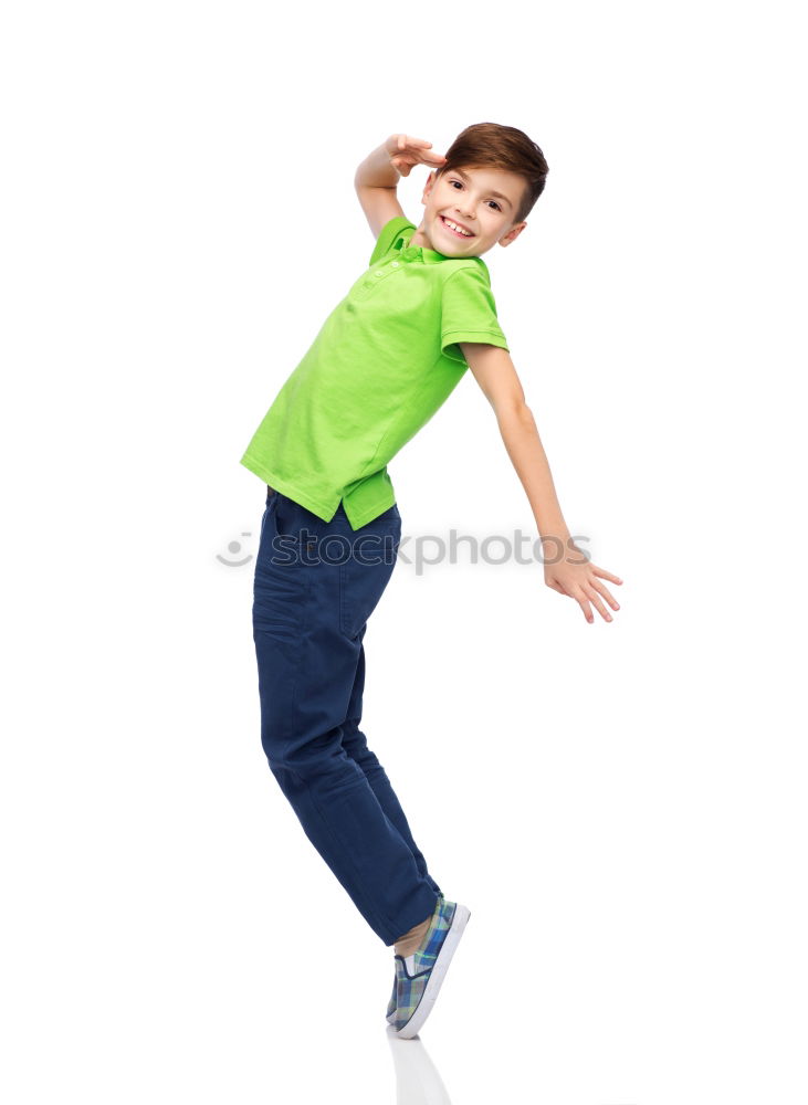 Similar – Image, Stock Photo A young teen wearing yellow T-shirt and jumping