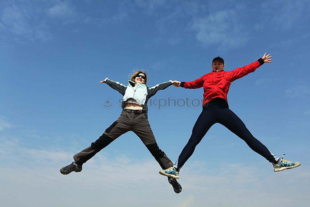 Similar – Image, Stock Photo Rock climbing team standing on the summit.