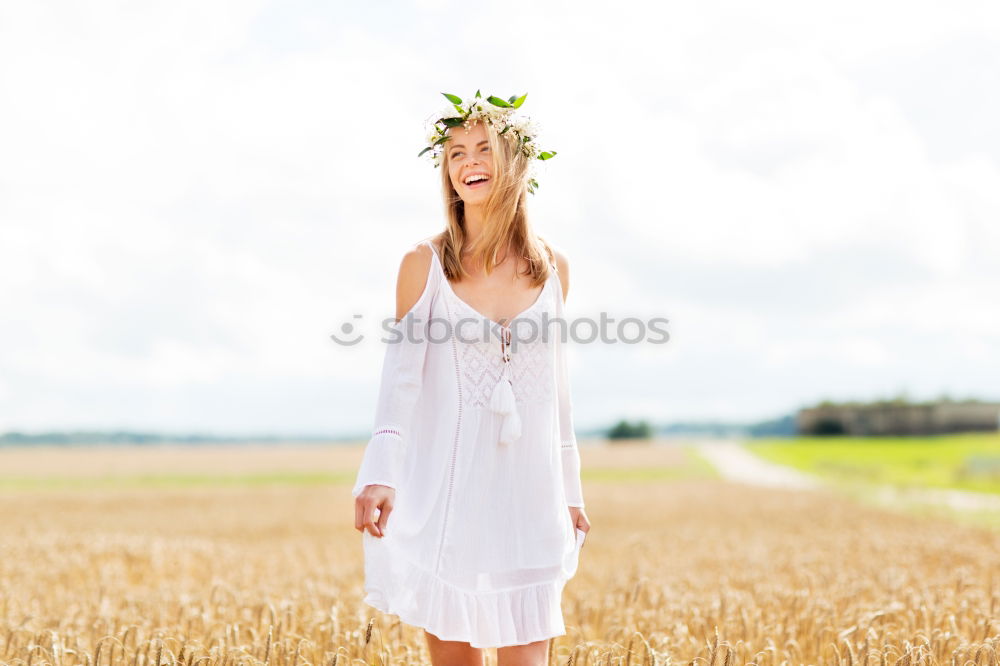 Similar – Image, Stock Photo Romantic woman in green field