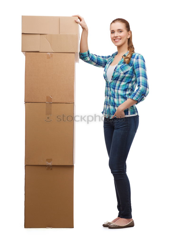 Similar – young woman sits in moving box