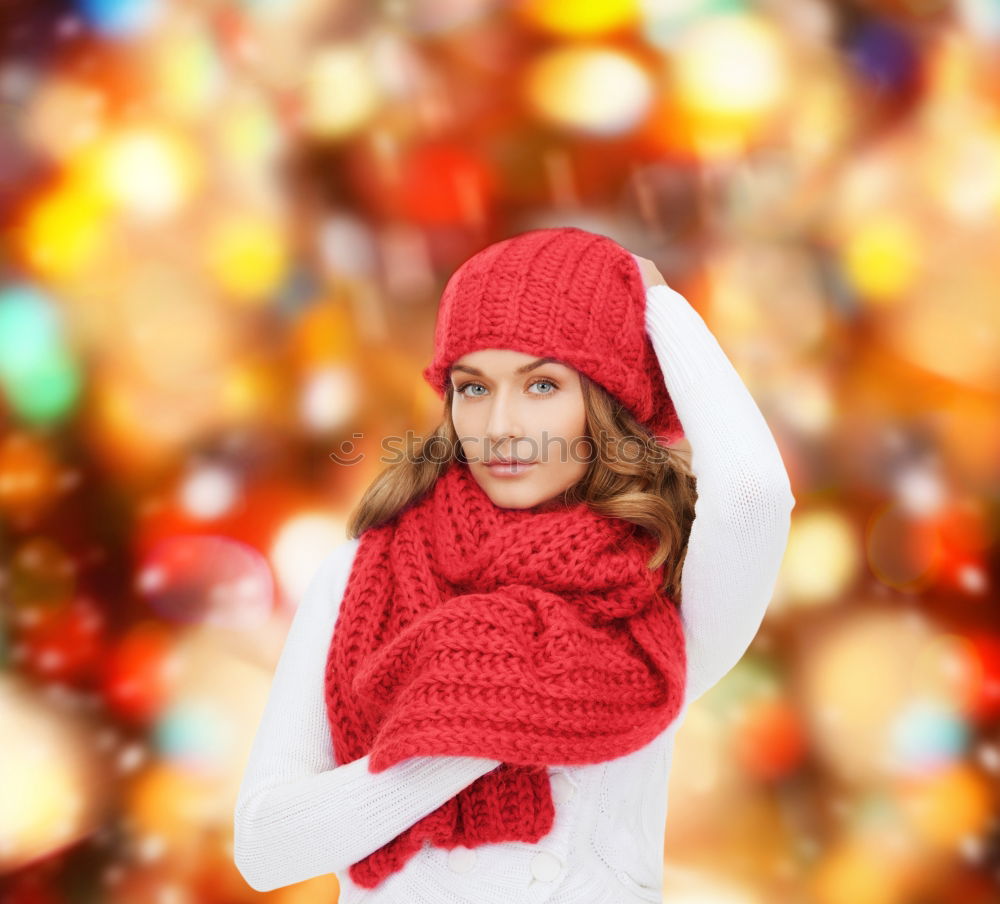 Similar – Brunette woman with red deer wool sweater