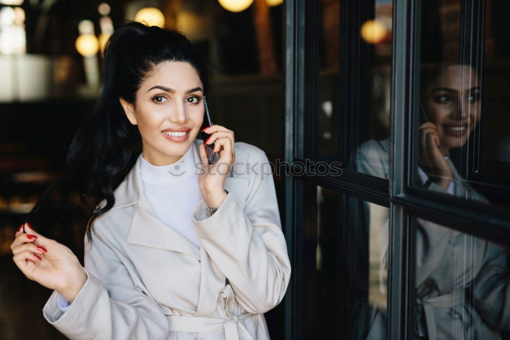 Similar – Image, Stock Photo Young brunette woman leaving a coffee bar