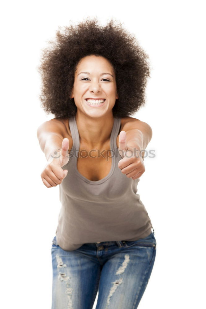 Similar – Mixed woman with afro hairstyle smiling in urban park