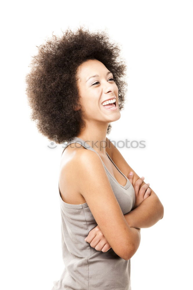 Young black woman, afro hairstyle, smiling