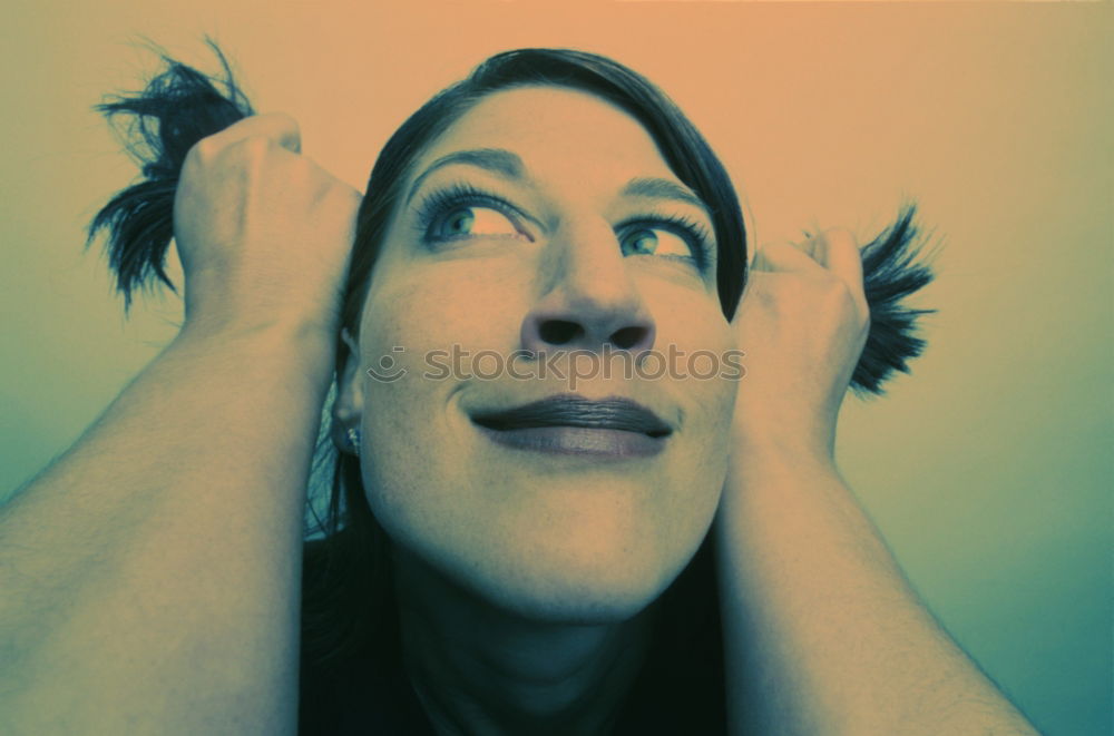 Similar – Image, Stock Photo Double exposure portrait of a young woman with her fingers in front of her eyes in half transparency