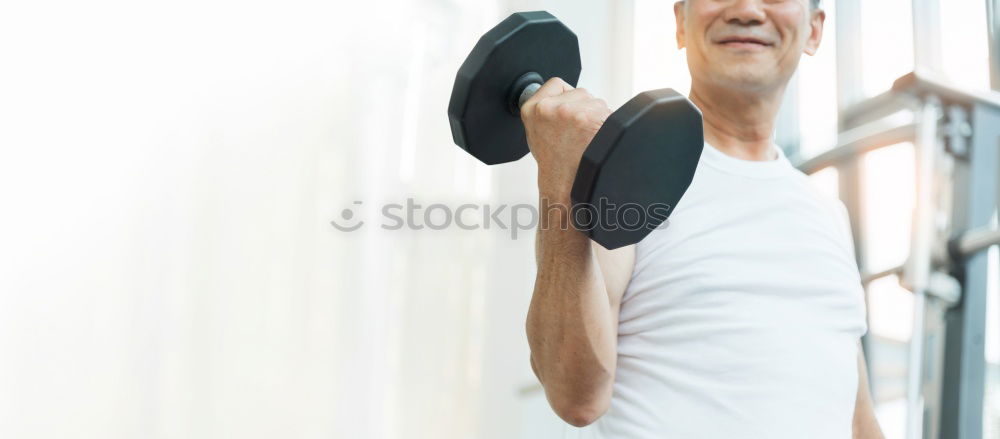 Similar – Image, Stock Photo Front view of one senior man wearing sportswear and eyeglasses