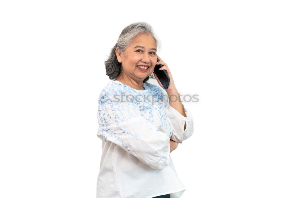 Similar – Image, Stock Photo Happy elderly woman on the mobile phone