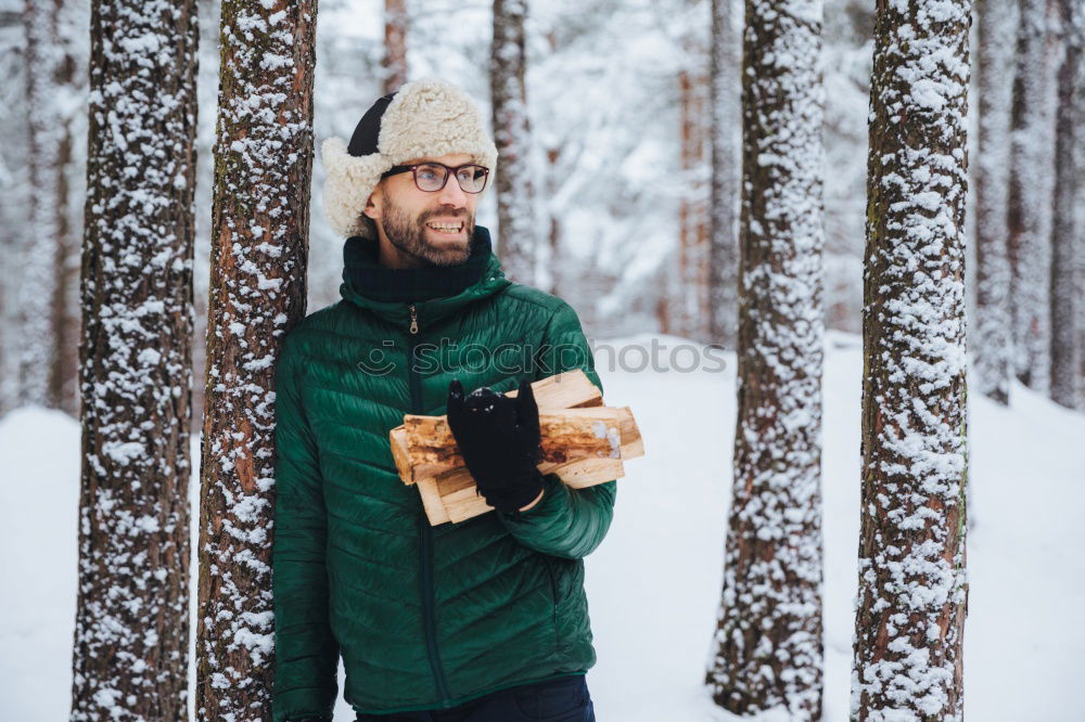 Similar – Image, Stock Photo Tourist standing in snowy forest