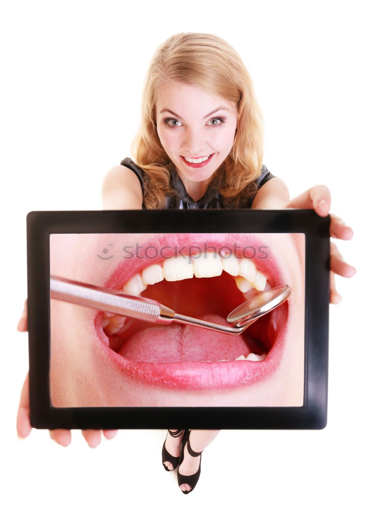 Similar – Image, Stock Photo Teen holds cell phone in front of mouth with picture of his mouth