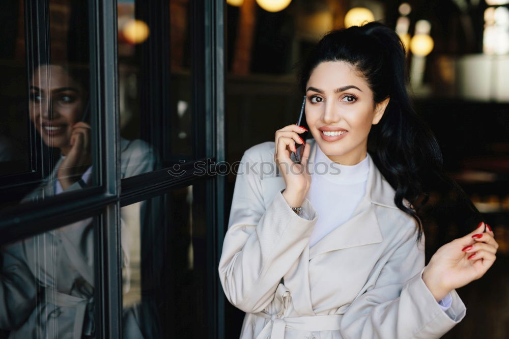 Similar – Image, Stock Photo Young brunette woman leaving a coffee bar