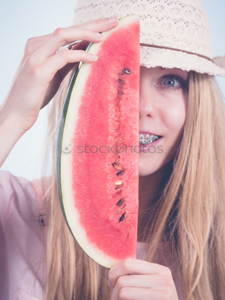 Similar – Image, Stock Photo Beautiful kid girl eating watermelon