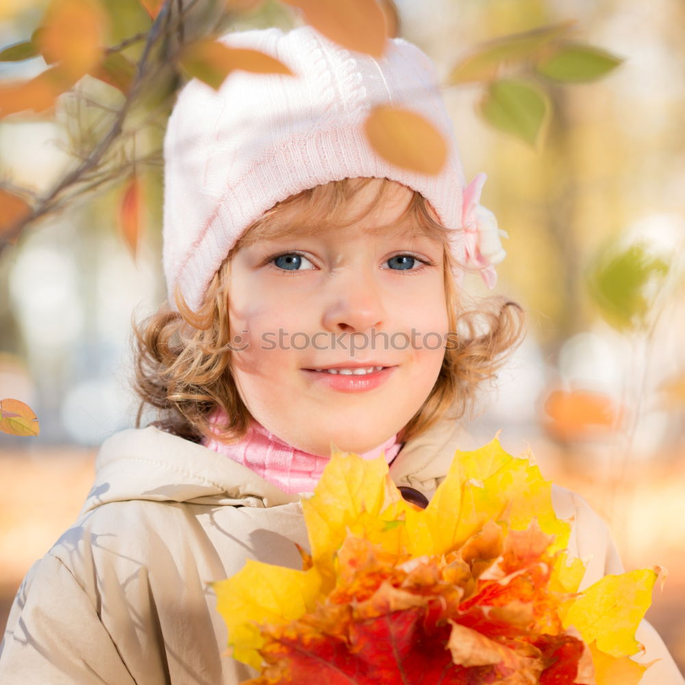 Similar – Image, Stock Photo Girl with bouquet from sheets in autumn