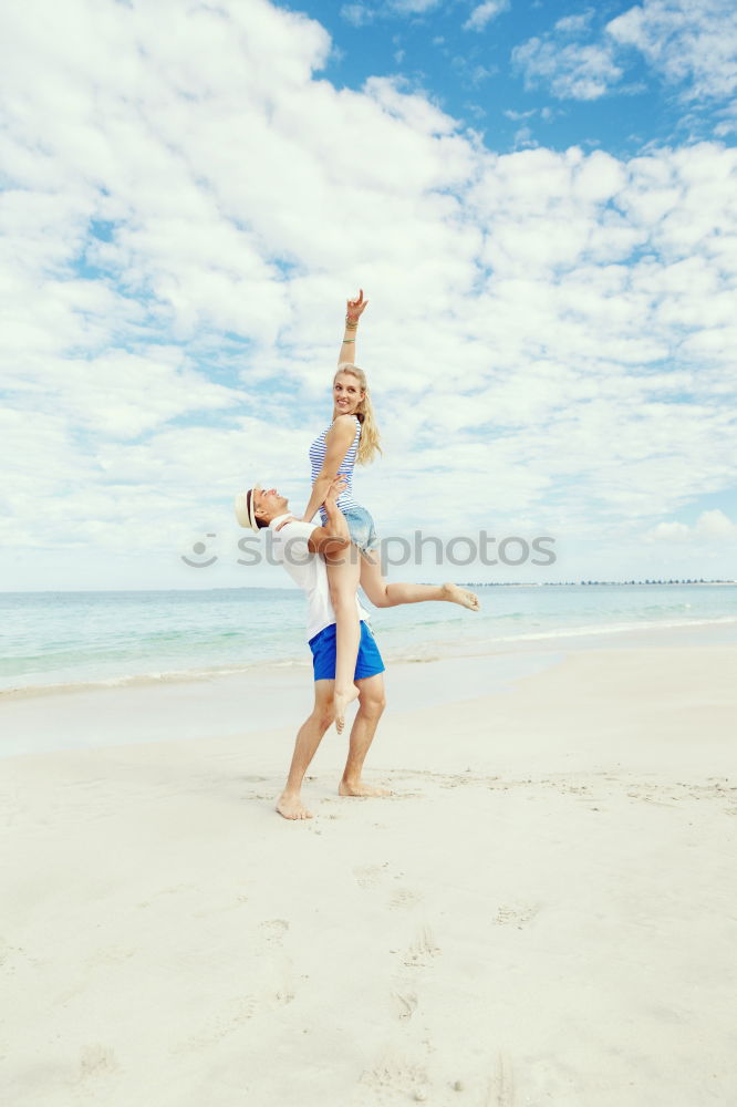 Similar – caucasian mother and son having fun at the beach