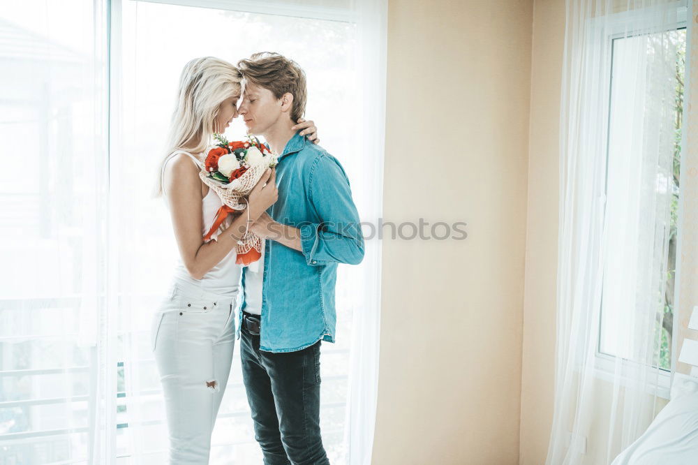 Similar – Image, Stock Photo Lesbian couple kissing in the bathroom of their home