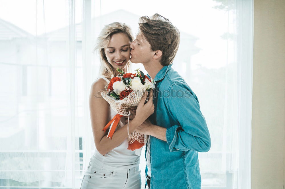 Similar – Image, Stock Photo Lesbian couple kissing in the bathroom of their home