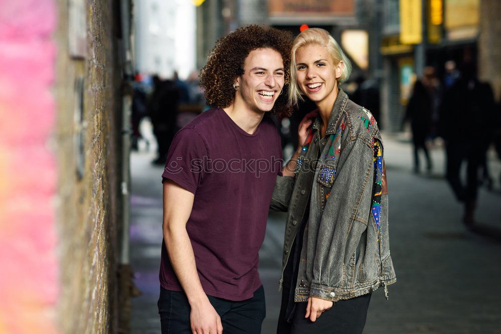 Image, Stock Photo Happy couple talking sitting near River Thames