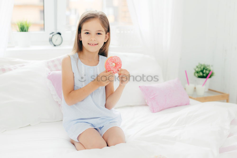 Similar – Image, Stock Photo happy child girl wake up in the early morning