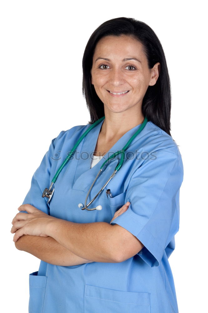 Similar – Smiling Female Doctor With Face Mask Wearing Scrubs In Busy Hospital During Health Pandemic